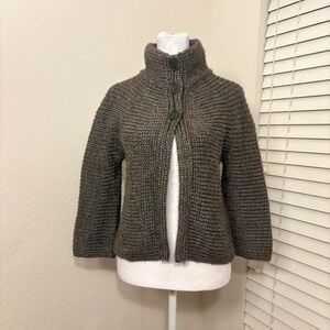 Lutz & Patmos merino wool mock neck chunky knit button cardigan cape sweater